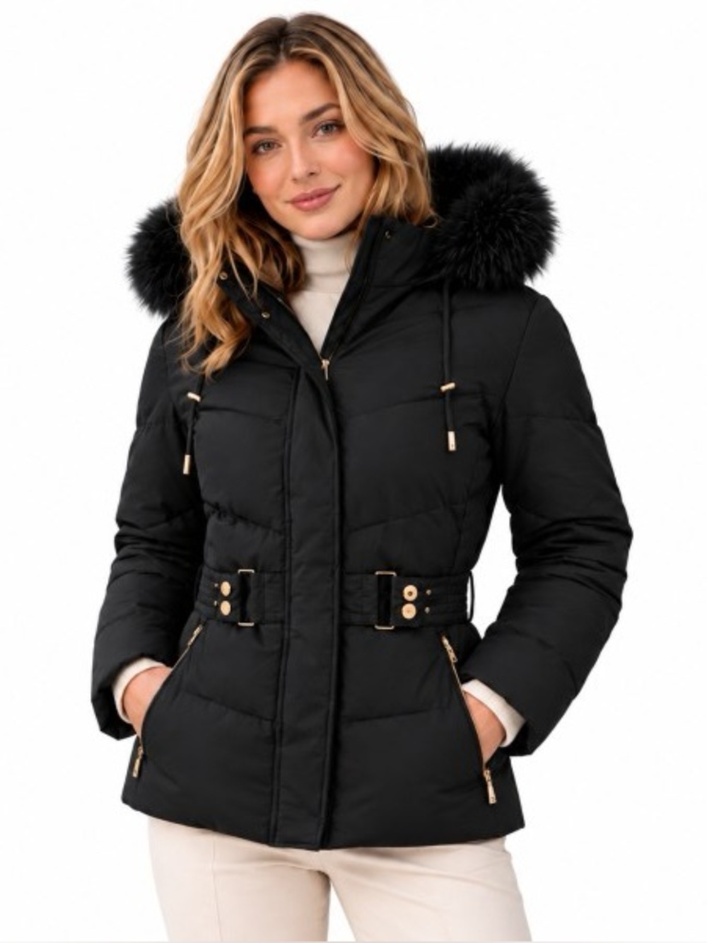 Badgley Mischka black fur boho western quilted puffer patchwork jacket coat - Picture 1 of 8